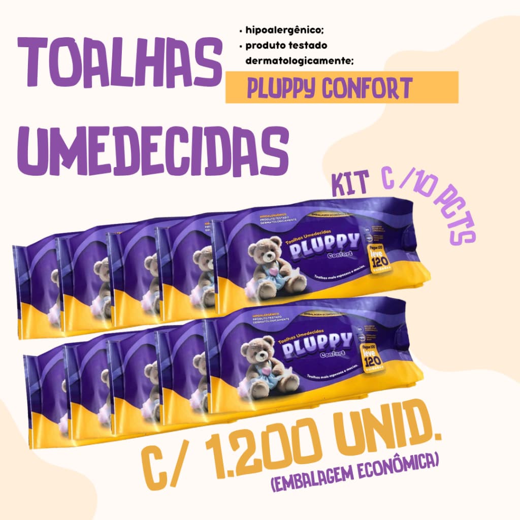TOALHAS UMEDECIDAS PLUPPY CONFORT C/1.200 TOALHAS - 10 PACOTES