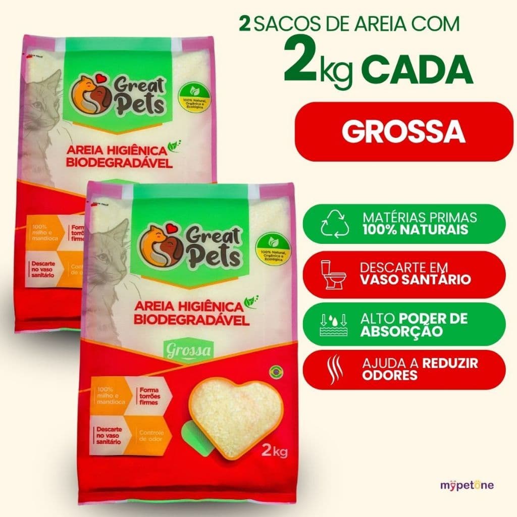 Kit 2 Areia Biodegradável Grossa Great Pets para Gatos - 2 Kg