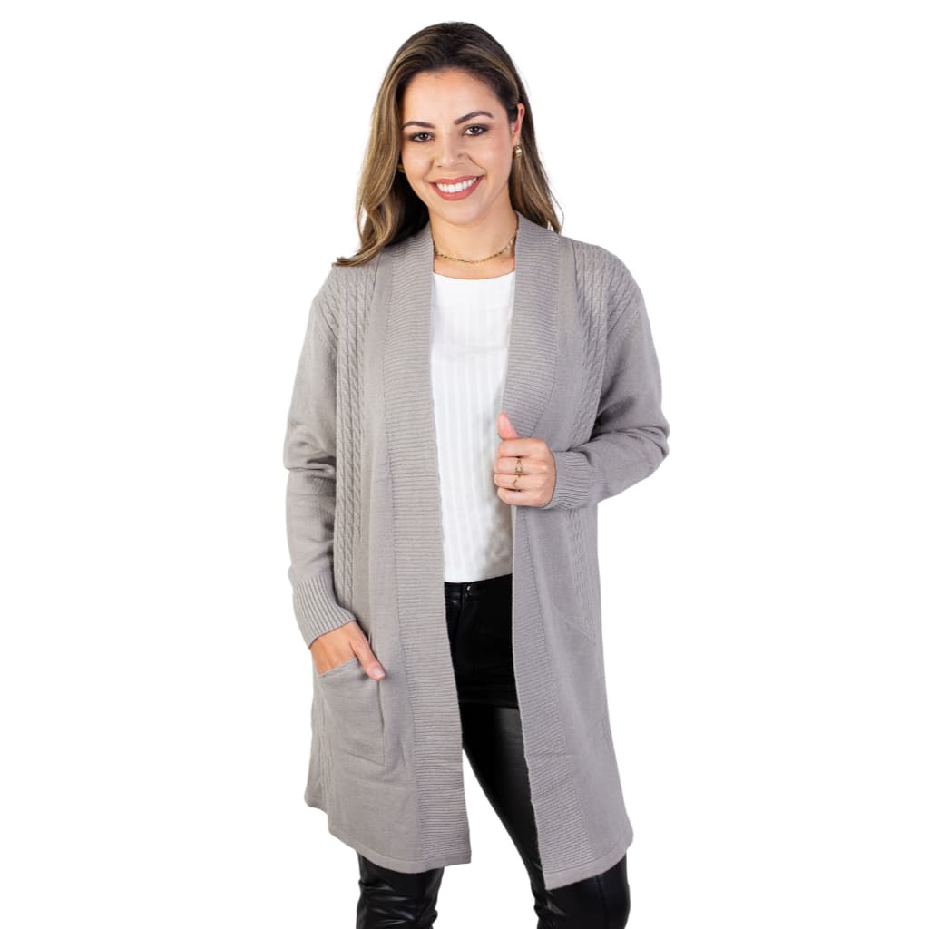 Cardigan alongado feminino com bolsos 81131