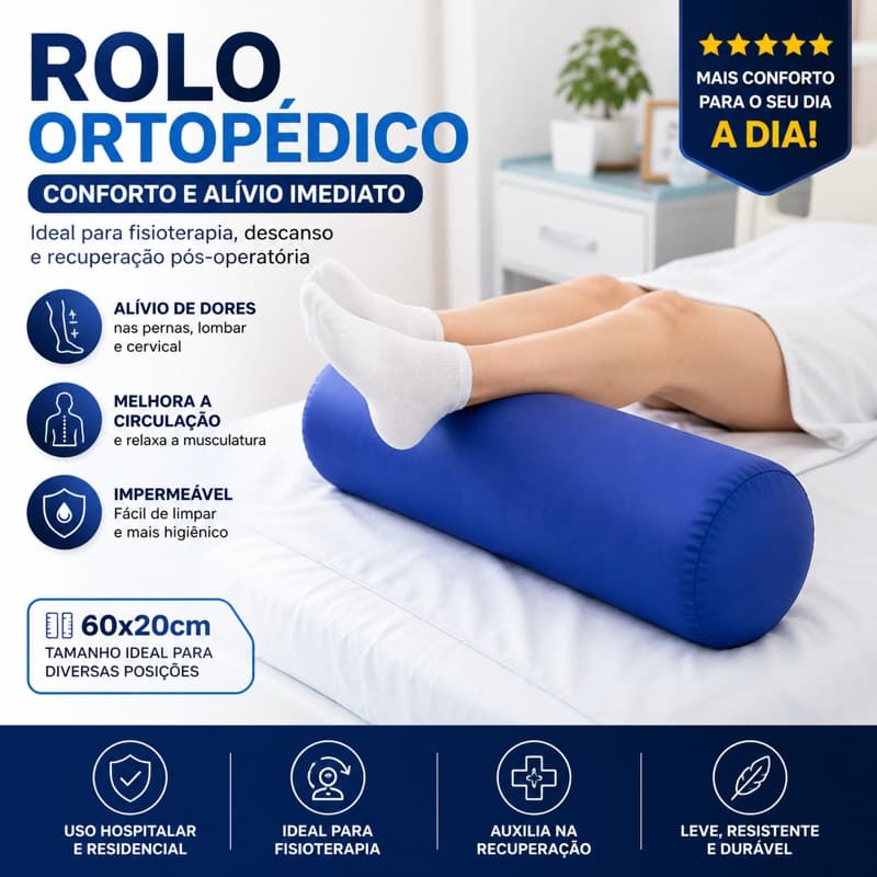 Rolo Ortopédico Impermeável 60x20cm Apoio Lombar Pernas Fisioterapia Pilates