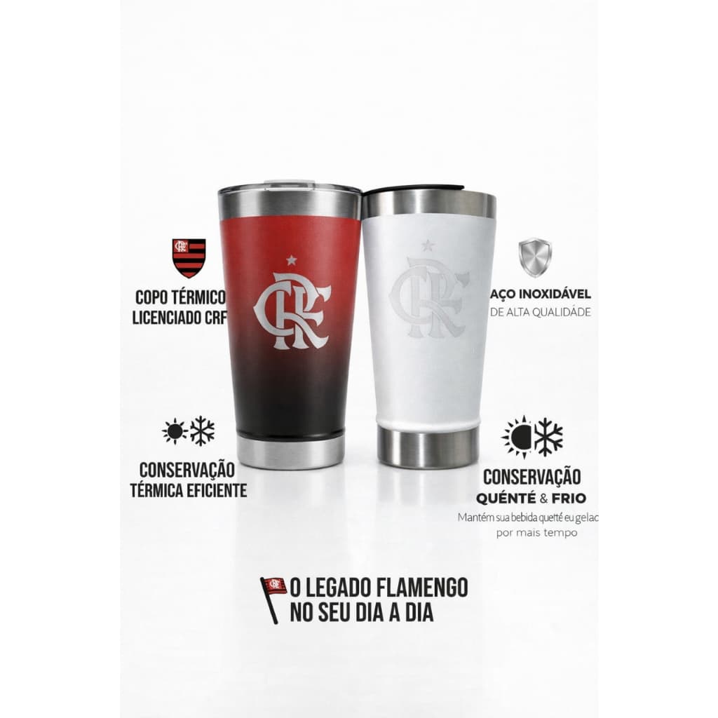 Copo Térmico 502ml Inox – Modelo Torcedor Rubro-Negro