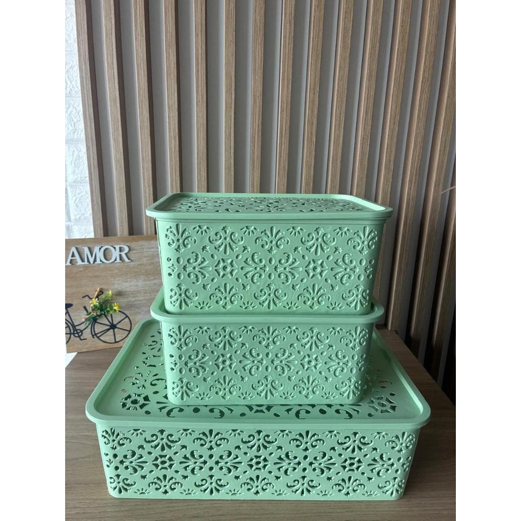 Kit com 3 Caixas Organizadoras Verde Oriental com tampa-  7LITROS, 3,5LITOS E 3,5LITROS – Organizadora- Multiuso- Verde