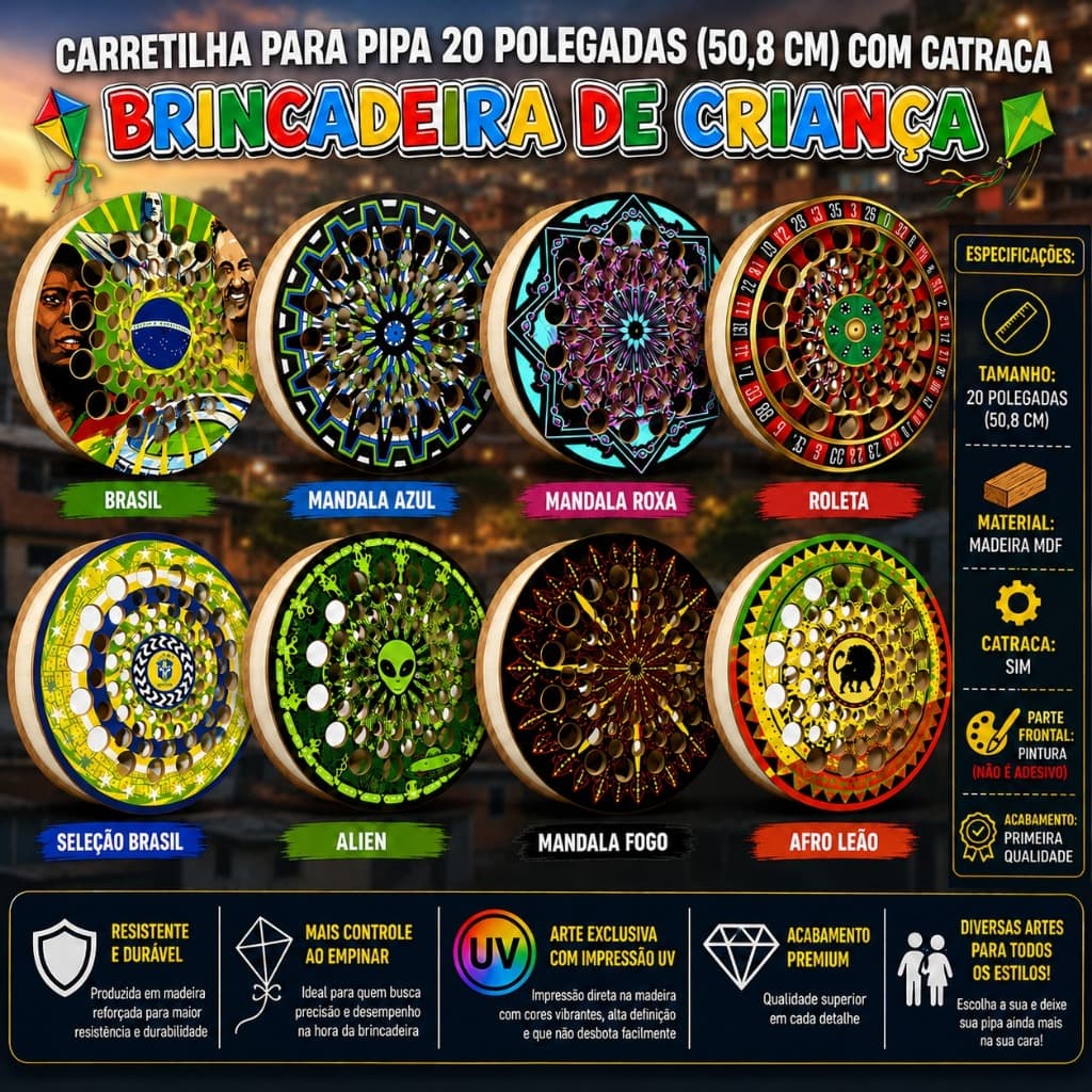 Carretilha Para Pipa 20 Polegadas (50,8 CM) Com Catraca - Brincadeira De Criança