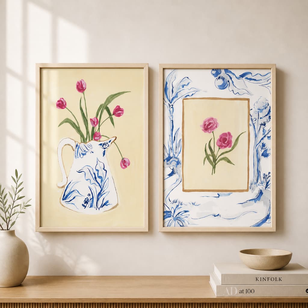 Duo Quadros Estilo Provençal Farm House Retrô Com moldura e Vidro Decoração de Parede