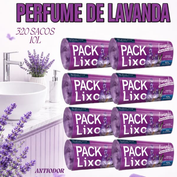 Saco De Lixo Perfumado Lavanda Pia Banheiro Neutraliza Odor Anti Inseto Cheiroso Econômico 10L