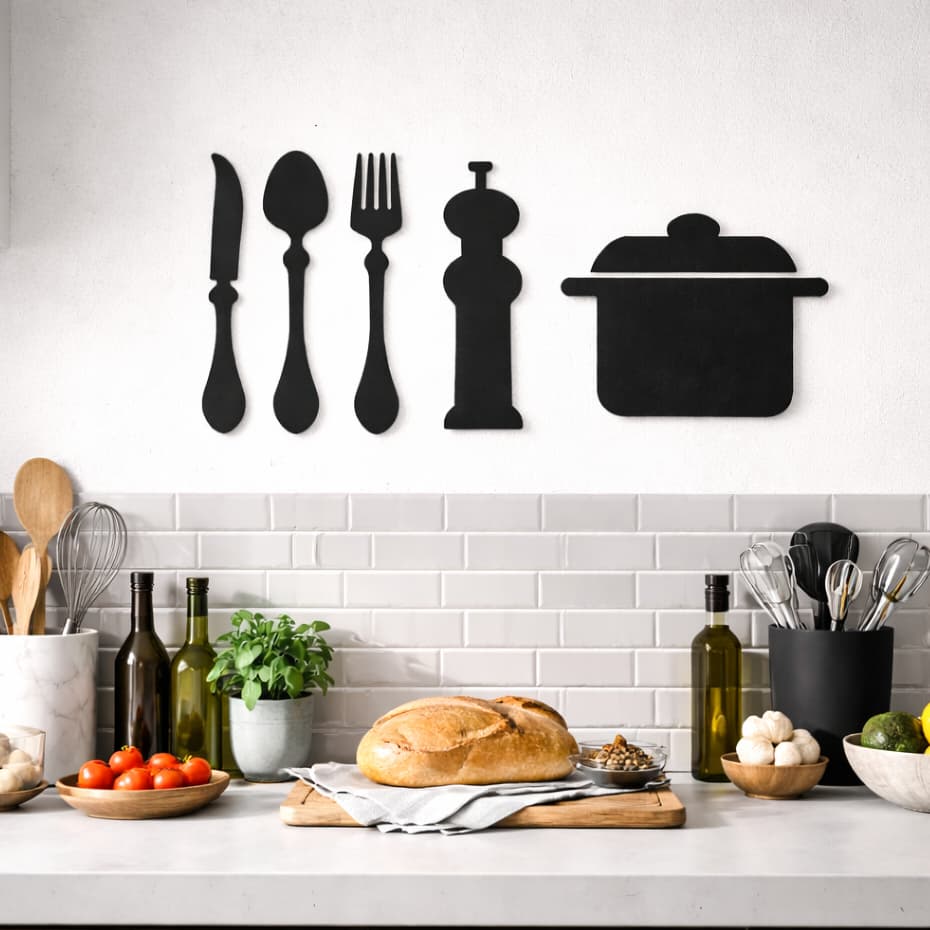 Quadro Decorativo Cozinha Utensílios Tempero Mdf Preto Decoração