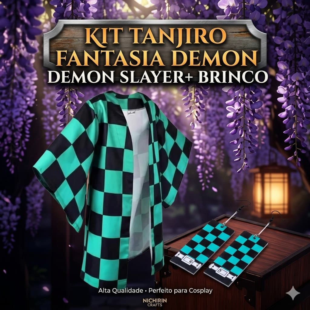 kit Tanjiro Fantasia Demon Slayer+ brinco