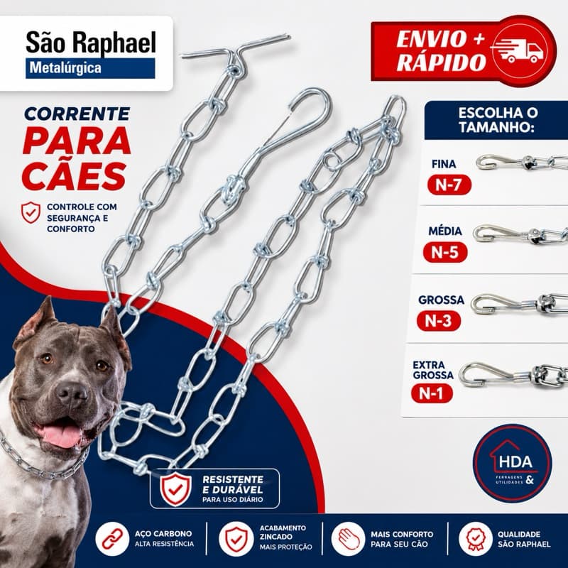 Coleira Corrente Metal Para Cachorro Pet 1,5M Fina Média Grossa - São Rafael