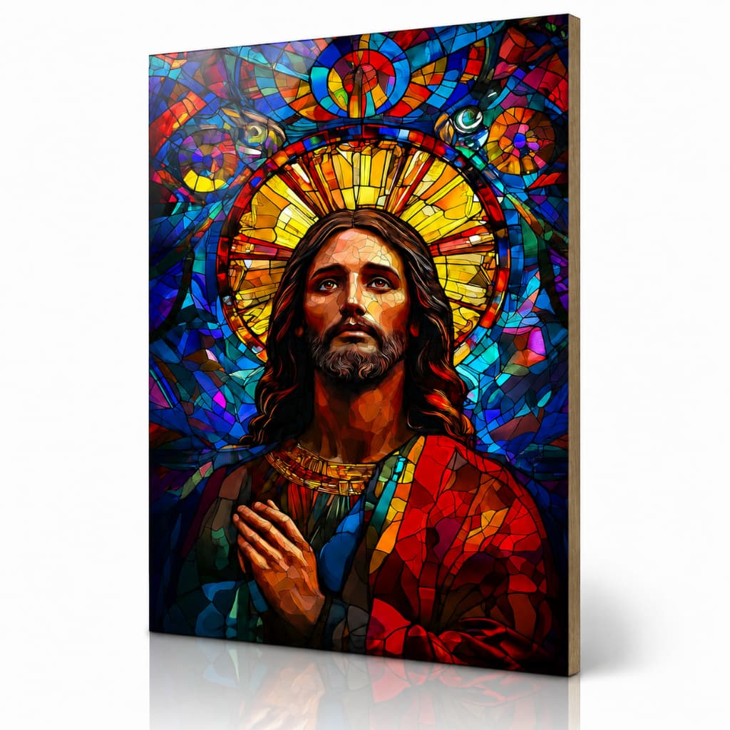 Quadro Decorativo Jesus Cristo Vitral Religioso MDF Sem Moldura Arte Sacra Cristã Parede