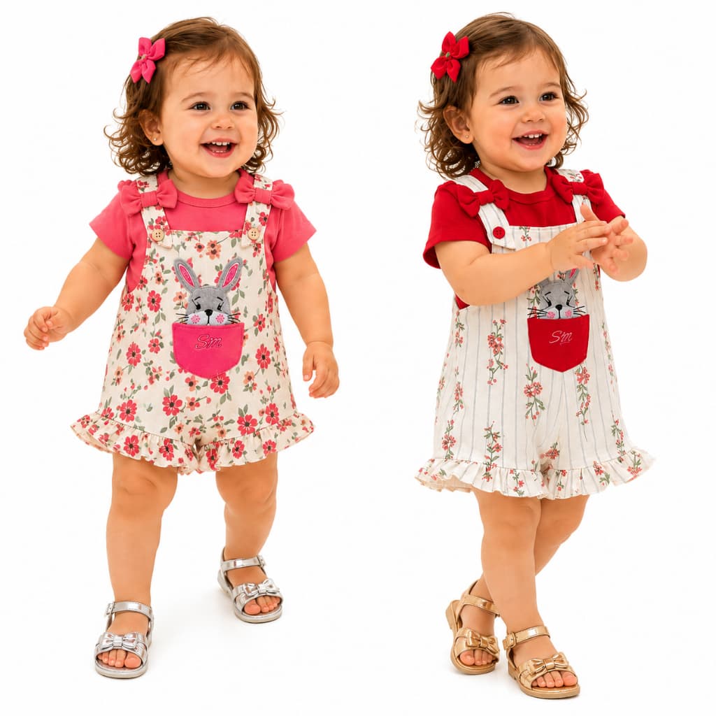 Jardineira Bebe Blusa Malha 100% Algodão Jardineira Em Moletinho 100% Algodão Kit Blusa + Jardineira Baby