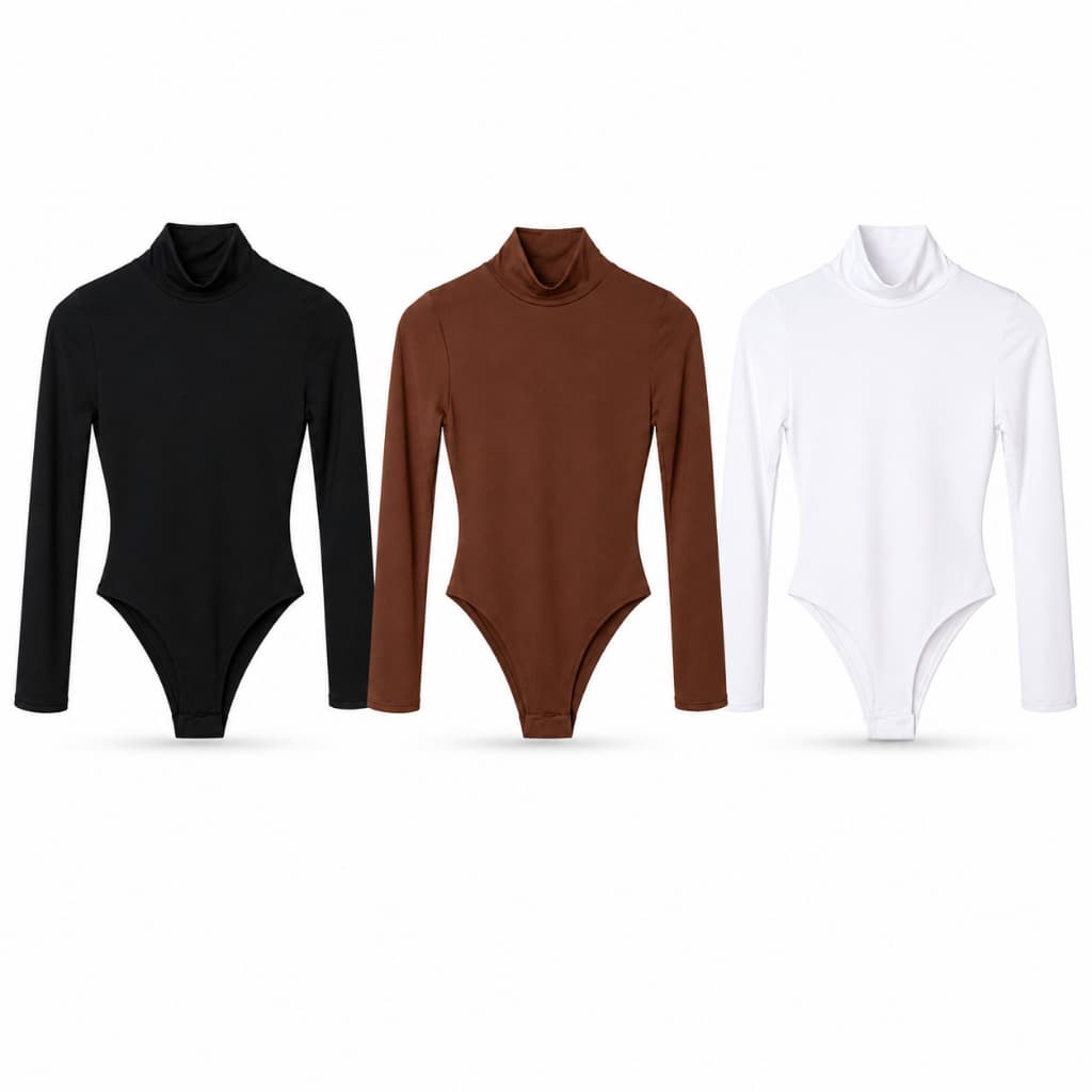 Kit 2 Body Feminino Gola Alta Manga Longa Confortável Outono Inverno Frio
