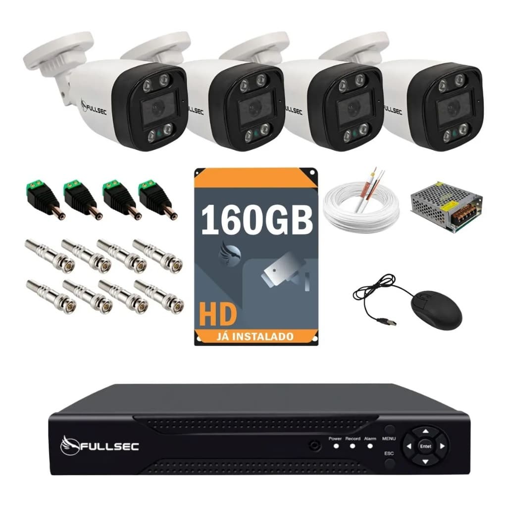Kit Cftv Fullsec 4 Câmeras Bullet Hd 720p Dvr 4ch 50m