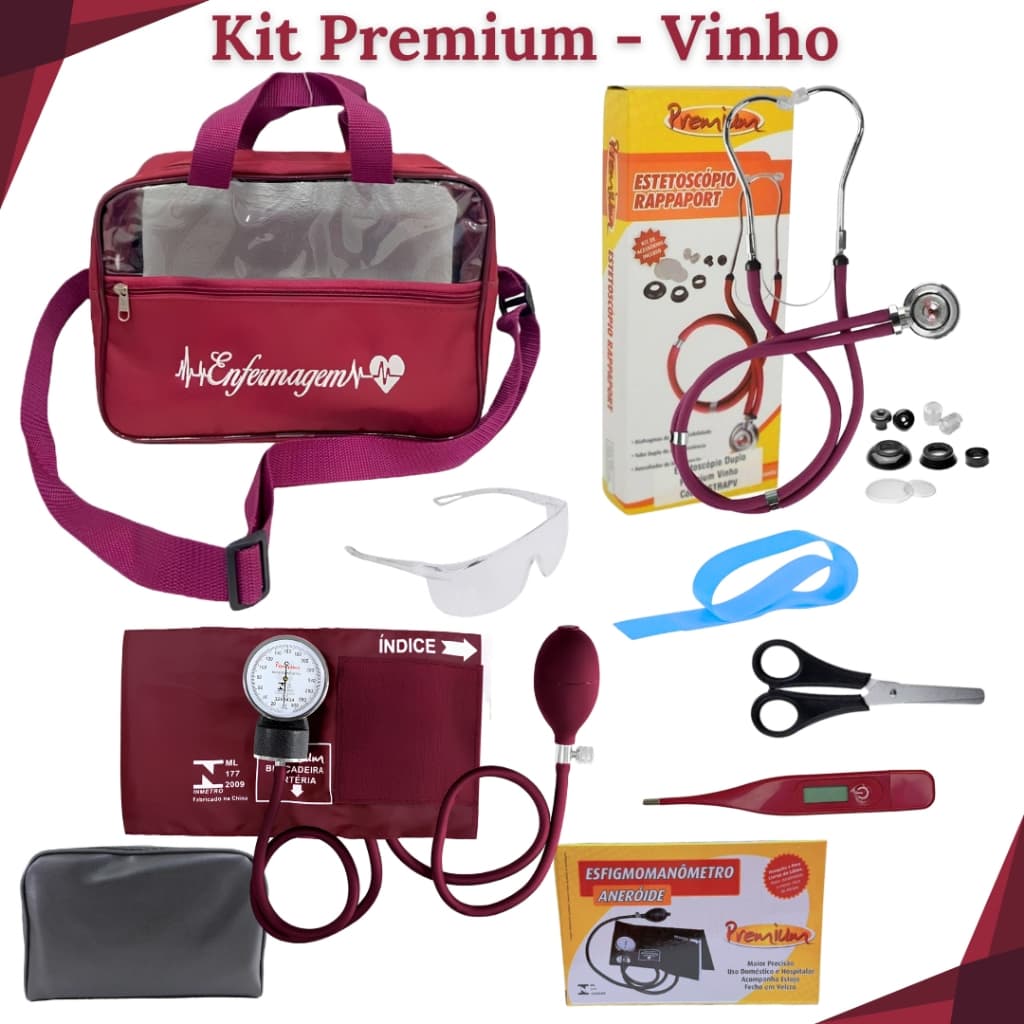 Kit de Enfermagem Completo na Bolsa Tradicional Bordada e Transparente no Verso (8 Itens)