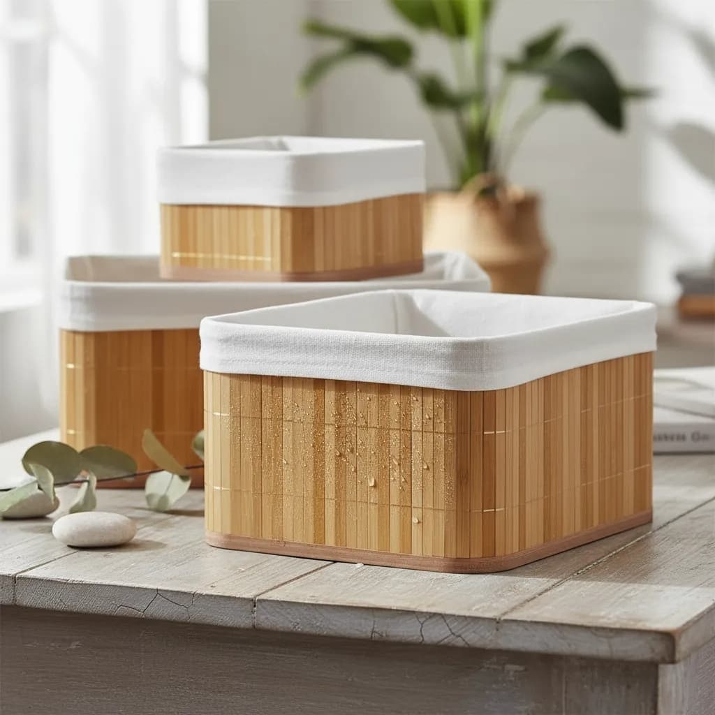 Cestos Bambu Kit 4 Organizadores Multiuso Armazenamento Decor Casa Banheiro Escritorio Resistente Natural