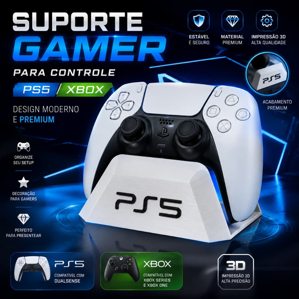 Suporte Controle PS5 Xbox Gamer Premium – Base DualSense Xbox Series Organizador de Setup