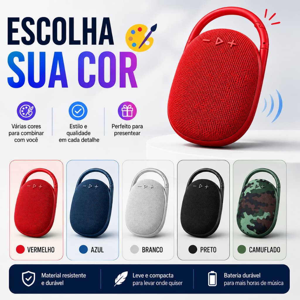 Caixa de Som Bluetooth Portátil Mini Speaker Sem Fio Som Potente Alça para Viagem e Praia