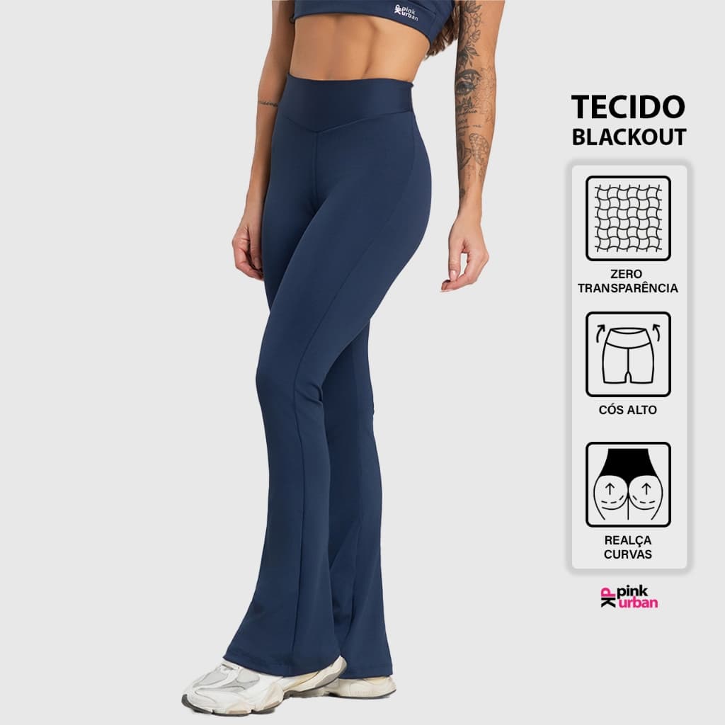 Calça Legging Fitness Feminino Flare Cintura Alta Balance Blackout Zero Transparência Bailarina