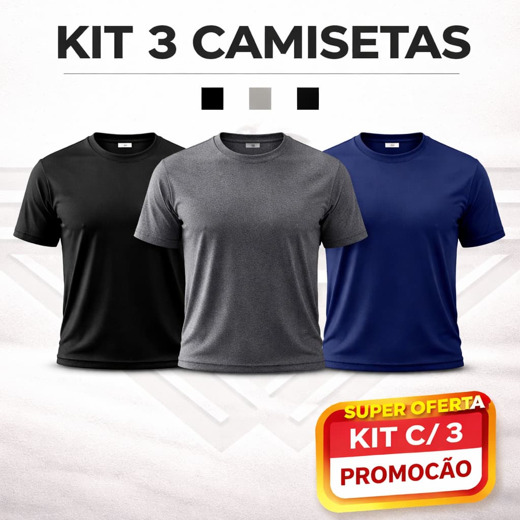 Kit 3 Camisetas Poliéster DryFit Masculina Lisa Academia Corrida Casual Esportes Confortável