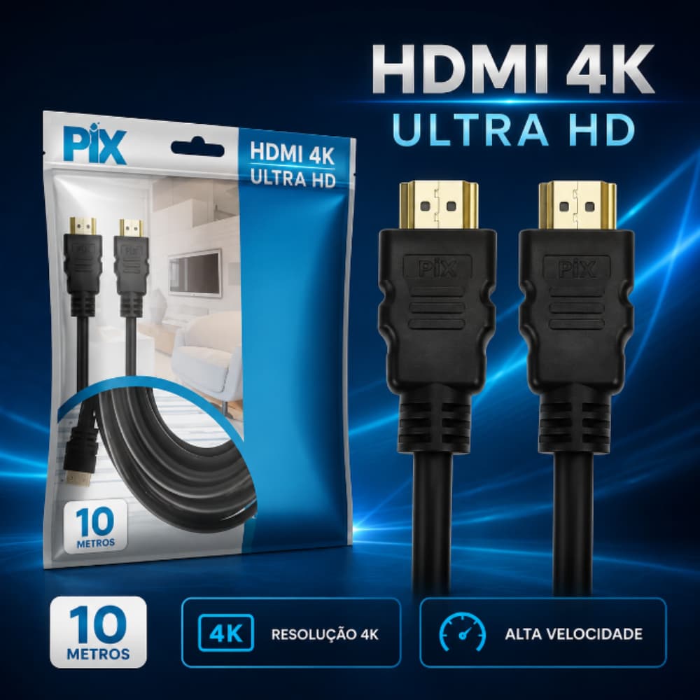 Cabo HDMI 2.0 10 Metros Ultra HD 4K 19 Pinos @60Hz PIX