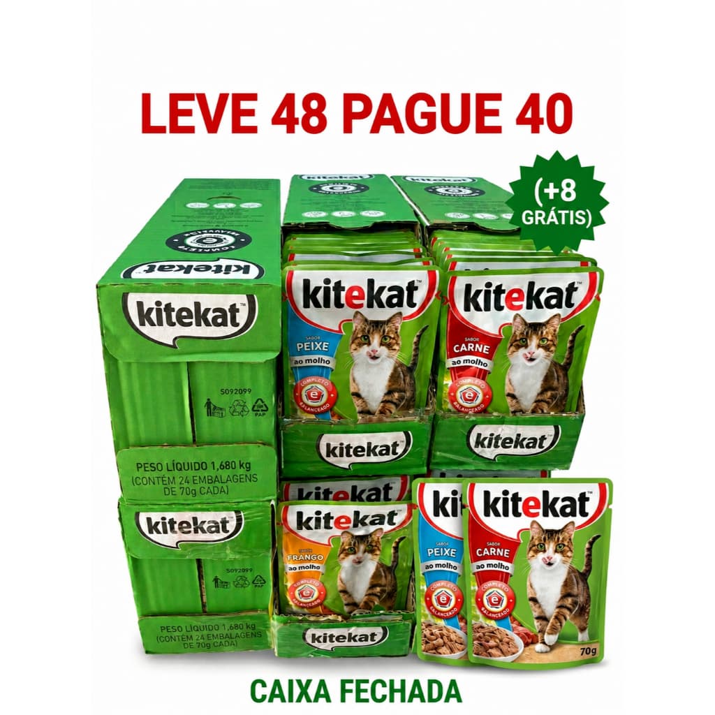 Kit Atacado 48 Sachês Kitekat Gatos Sabores Leve 48 Pague 40