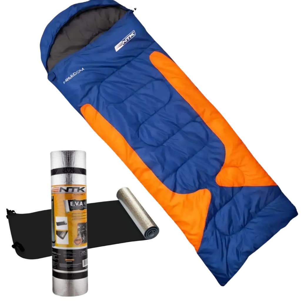 Kit Saco De Dormir Freedom e Isolante Eva Camping Nautika Azul