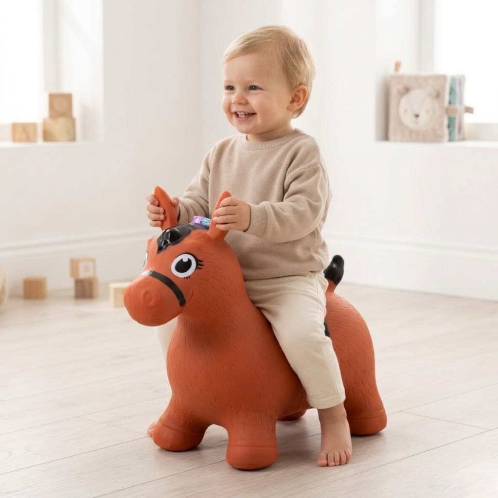 Cavalinho Upa Upa Pula Pula Inflável Musical Som Luz LED Pocotó Infantil Bebê Brinquedo Inmetro 50cm