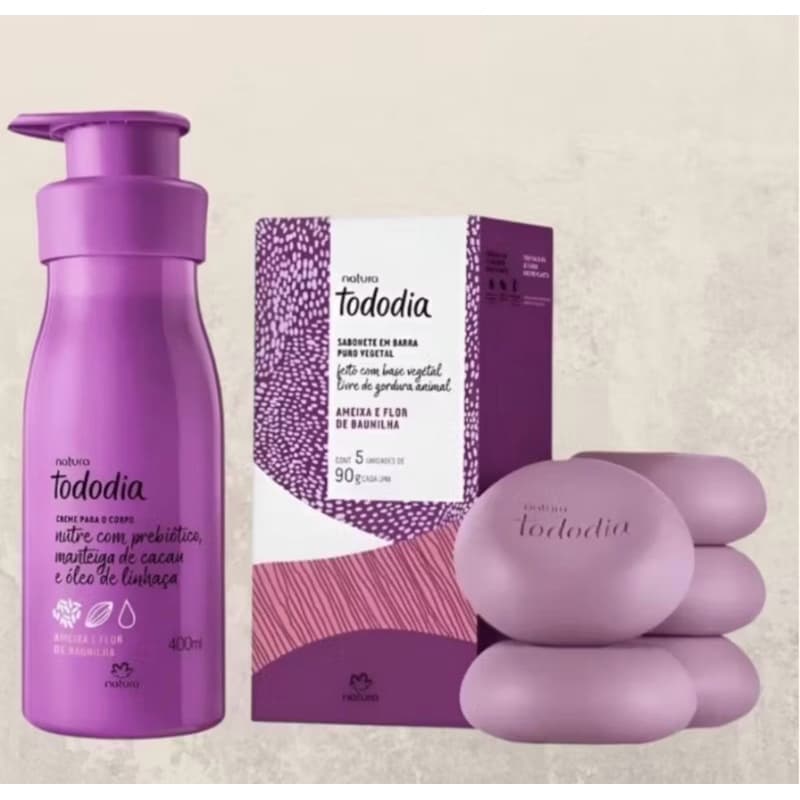 kit Tododia, Hidratante 400ml + Caixa Com 5 Sabonetes