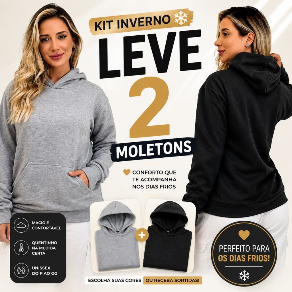 Moletom Feminino Casaco Frio Inverno Capuz Kit 2