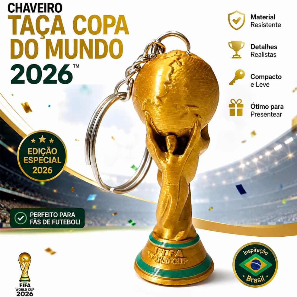 Chaveiro Taça Copa do Mundo 2026 | 1, 2, 3, 4 ou 5 Unidades