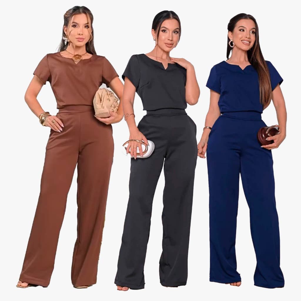conjunto alfaiataria calca pantalona + blusa luxo verao 2026 mais desejado elegante confortavel