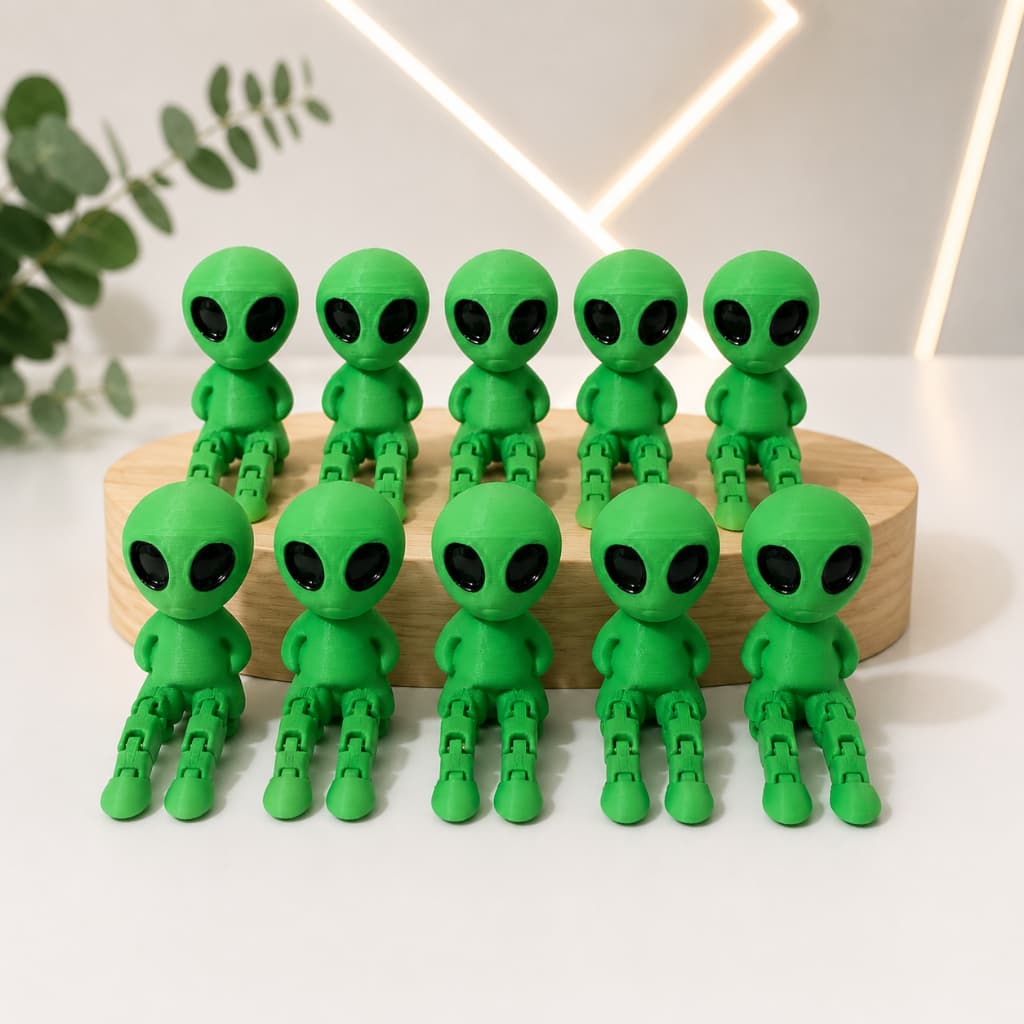 KIT 10X Boneco Alien Sentado com Pernas  Articuladas  Decoração ET Alienígena Fofo verde Olhos Preto