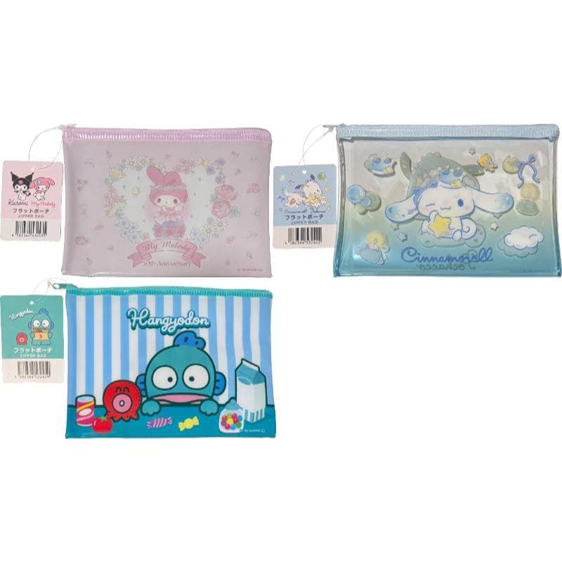 【Direct from Japan】Sanrio Accessories Cosmetic Multipurpose Flat Vinyl Pouch Zipper Case Bag 20cm × 14cm (My Melody & Kuromi, Cinnamoroll & Pochacco, Hangyodon)