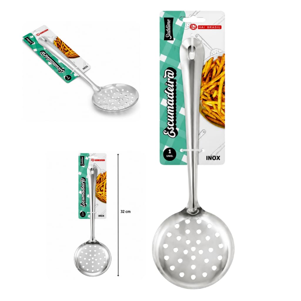 Escumadeira Inox Profissional 32 Cm Utensílio de Cozinha Resistente Qualidade Premium