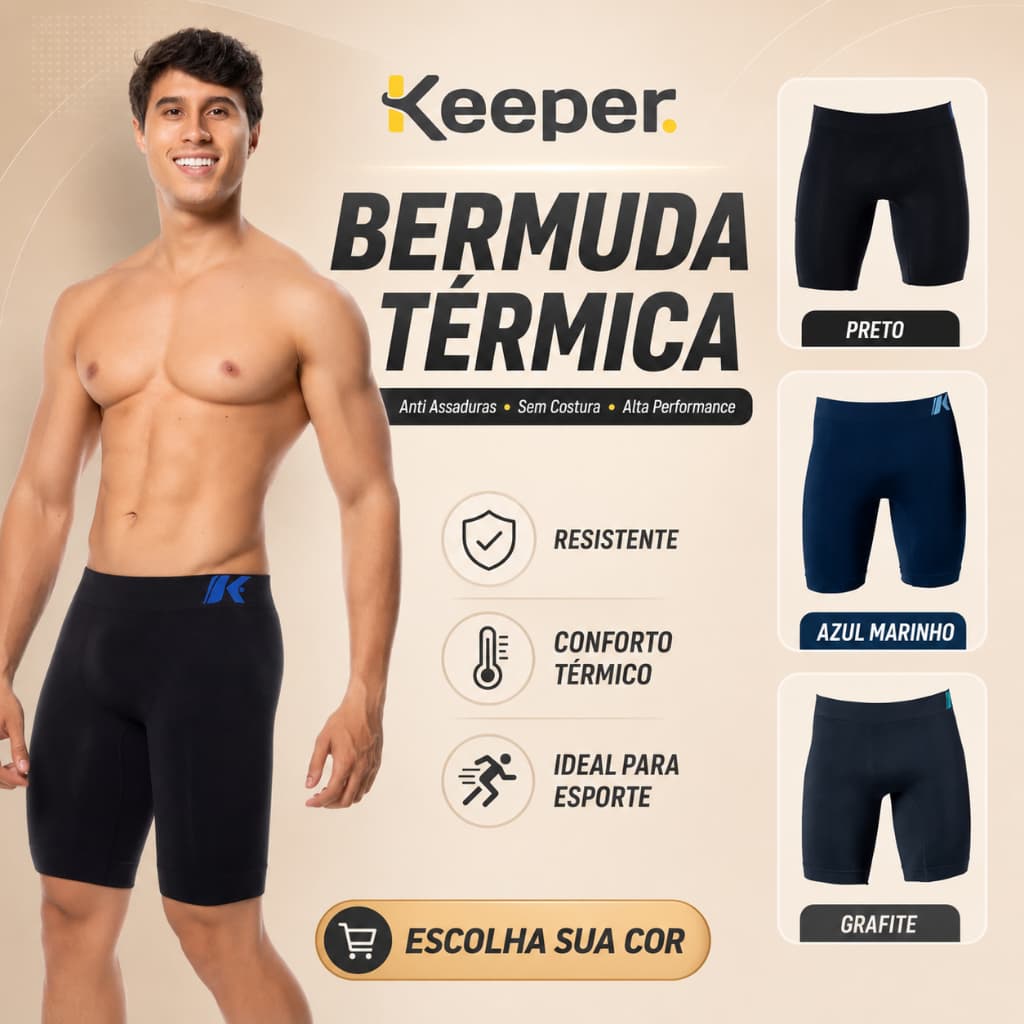 Bermuda Térmica Keeper Anti Assaduras Resistente sem Costura Masculina Sport Alta Performance Lisa