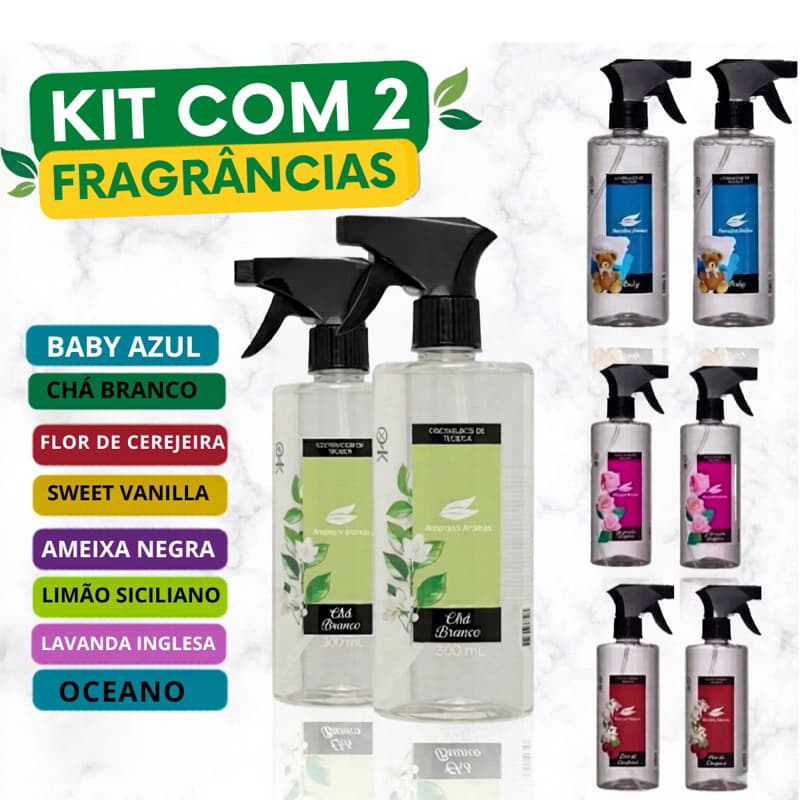 Kit 2 Odorizador de Tecidos 500ml Amazônia Aromas – Cheirinho de Roupa Limpa para Casa Sofá Cortina
