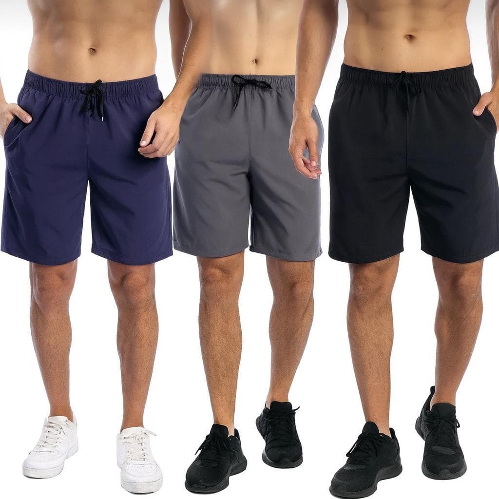 Kit 2  Bermudas shorts  tactel com elastano Masculina 3 Bolsos Com Elástico  preta  Atividade Física