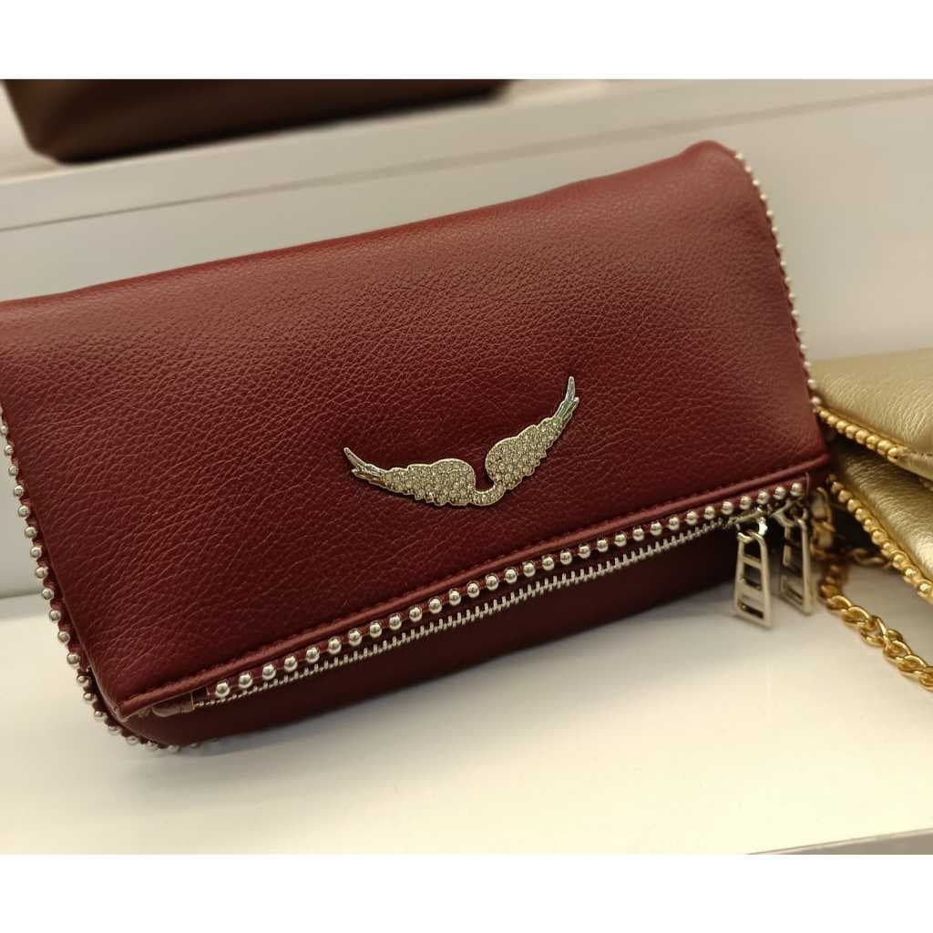 Bolsa Clutch Zadig &  Inspired - Rock Chic com Asas  e Corrente trabalhada!