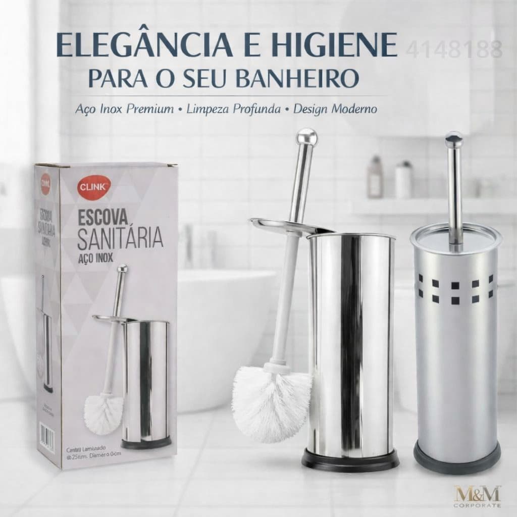 Escova Sanitária Vassourinha Premium Aco Inox Limpeza Vaso Sanitário Suporte Banheiro Lavabo