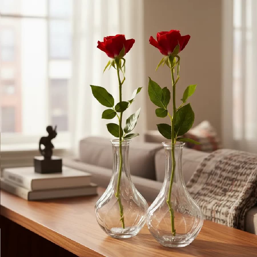 Kit 2 Vasos Decorativo 17 Cm Vidro Flores Solitário Difusor Wolf