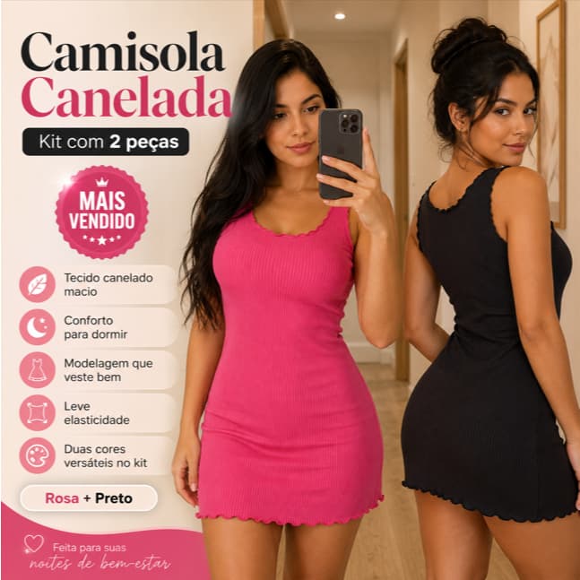 Kit 2 Camisolas canelada Feminina Vestido casual versátil Camisola da Moda