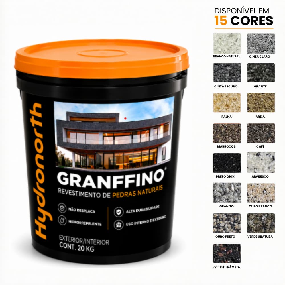 Revestimento Textura Parede Granffino Pedras Naturais 20kg Hydronorth Premium 15 Cores