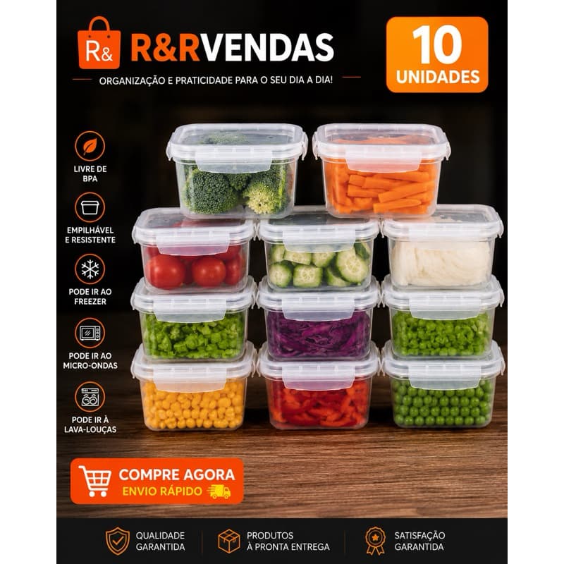 Kit Marmita 1000ml com Travas Laterais Para Organizar Alimentos