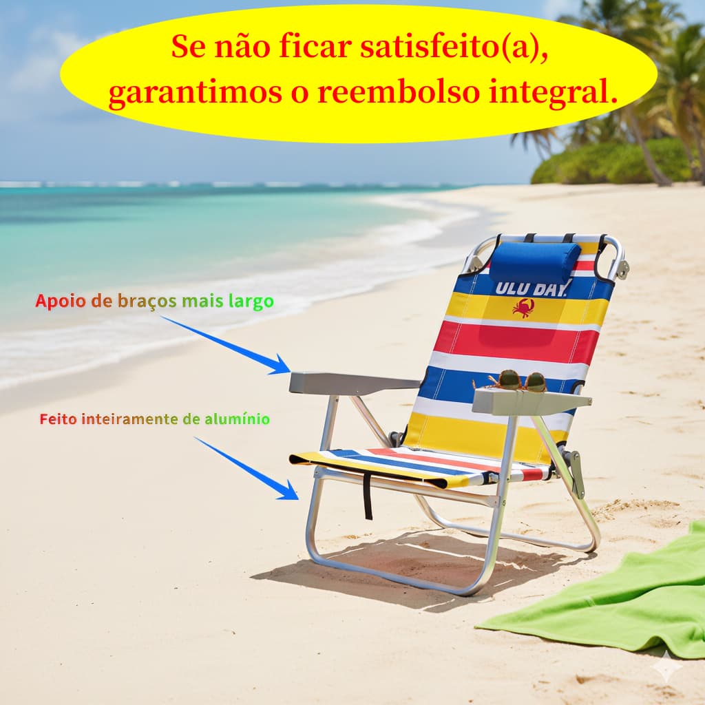 Cadeira de Praia Reclinável Alumínio 5 Posições Reforçada Tecido Oxford - Super Leve e Antiferrugem