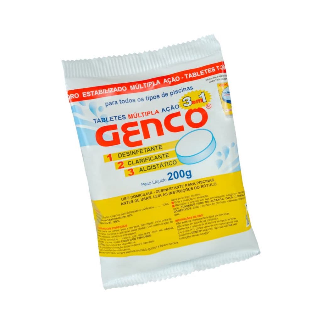 Pastilha Cloro 3 Em 1 Genco Múltipla Ação T200 Piscina 200g