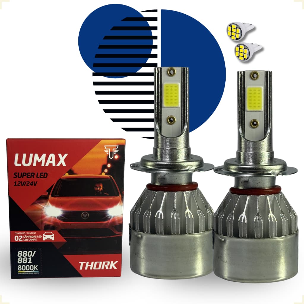 Par Super Led Lâmpada Thork Farol Alto Baixo Milha + T10 8000K H1 H3 H4 H7 H11 H27 HB3 HB4 12V-24V