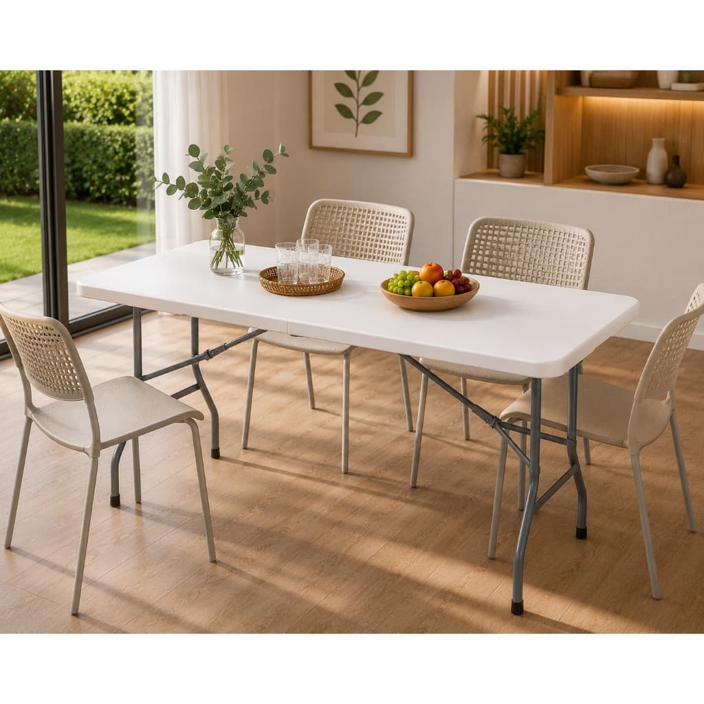 Mesa Dobrável Maleta 180x70 Portátil Para Festa Churrasco Camping Buffet Resistente Multiuso Branca