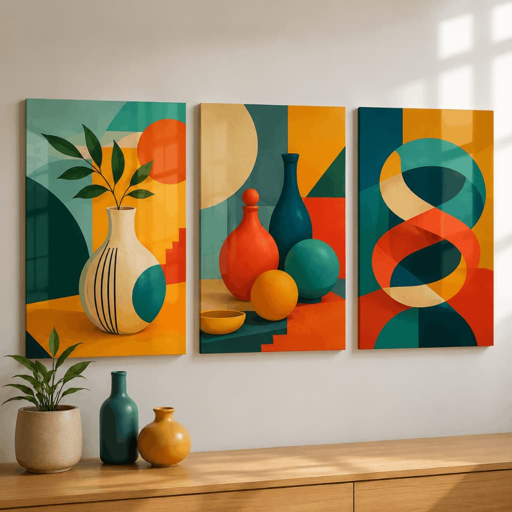 Kit 3 Quadros Decorativos Abstratos Modernos Coloridos Sala Quarto MDF Premium