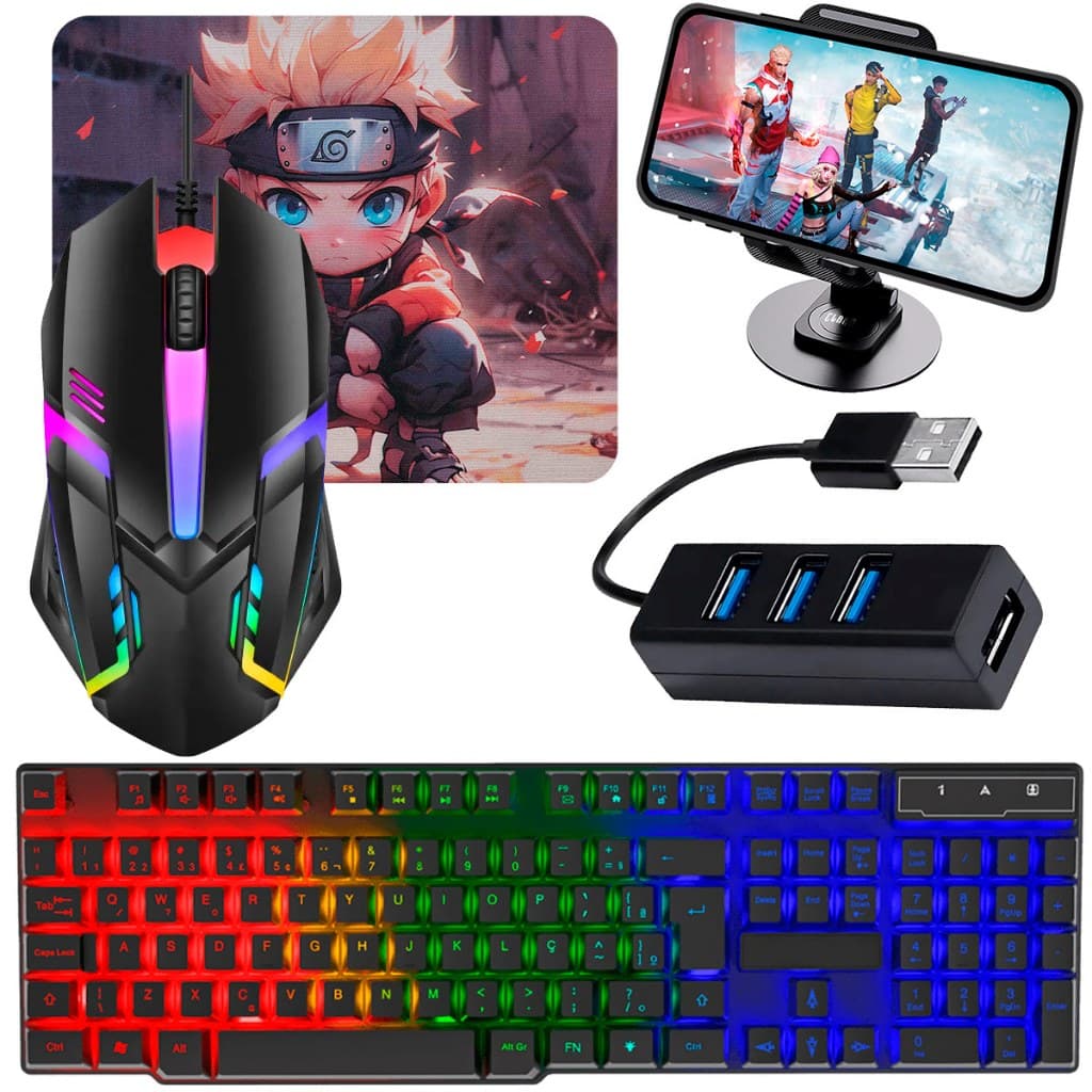 Kit Mobilador Para Celular Gamer Com Tripe Mouse Teclado Led