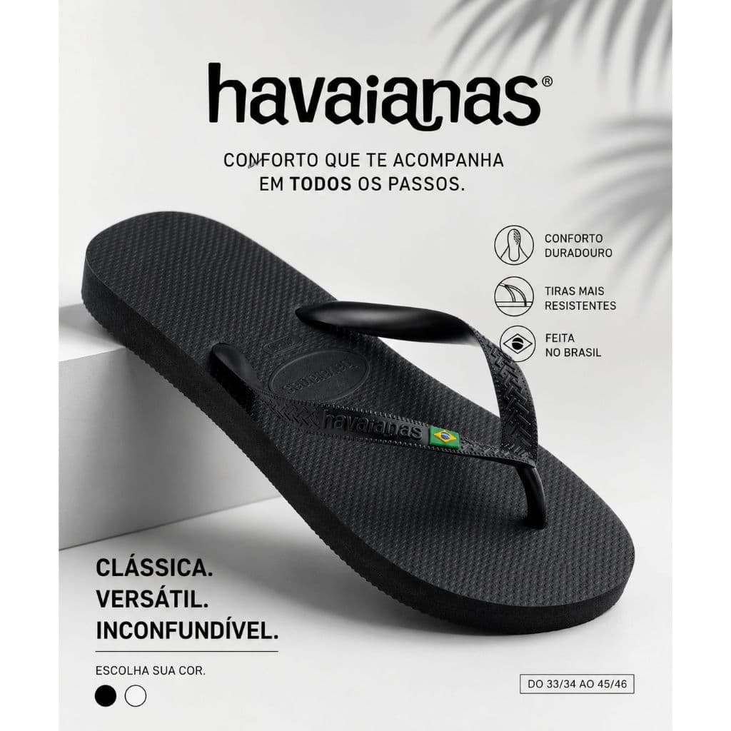 Chinelo Havaianas Preto Unissex Qualidade Bandeirinha Brasil Clássico