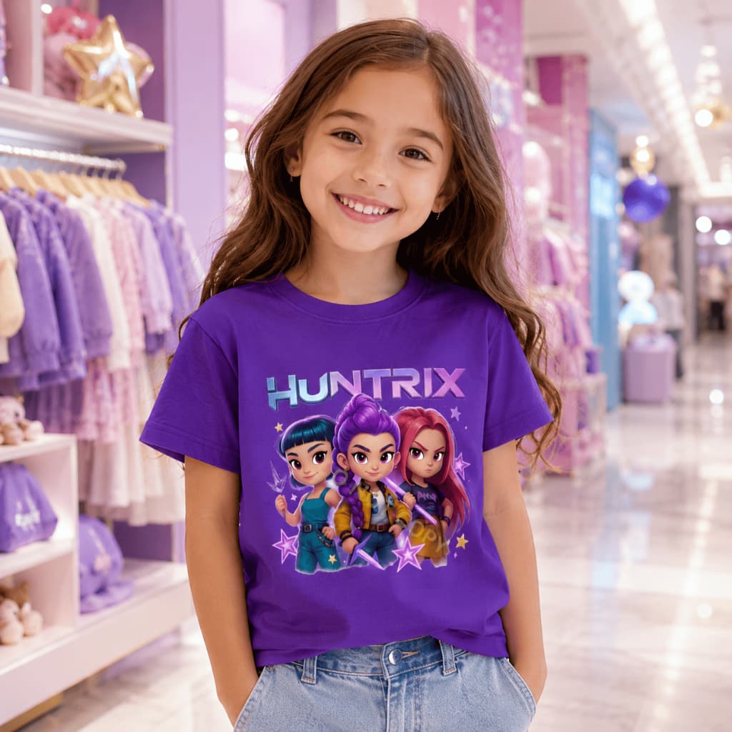 Camiseta Infantil Kpop Huntrix Guerreiras Look Estiloso Blusa 100% Algodão Várias Cores